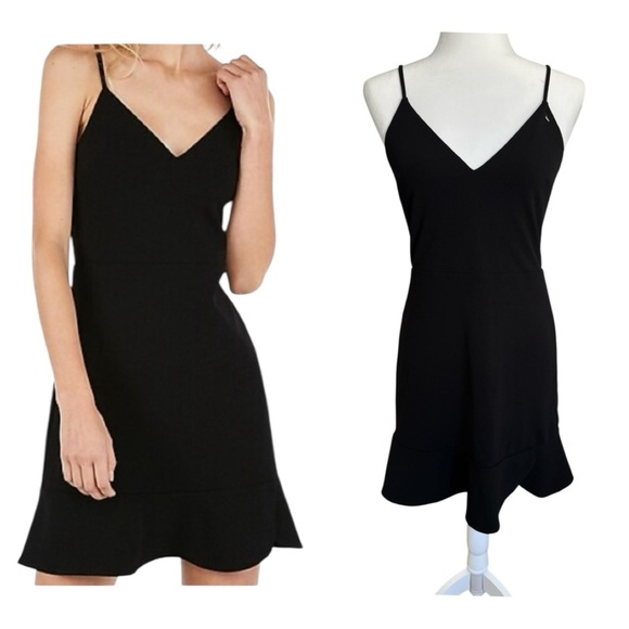 Express Black Ruffle Hem Mini Dress Small | Sleeveless Spaghetti Strap LBD NWOT - Picture 1 of 11